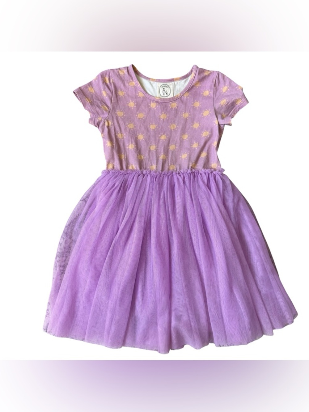 Taylor Joelle Girls Sun Print Dress Size 8 Purple Skirt Short Sleeve Cute